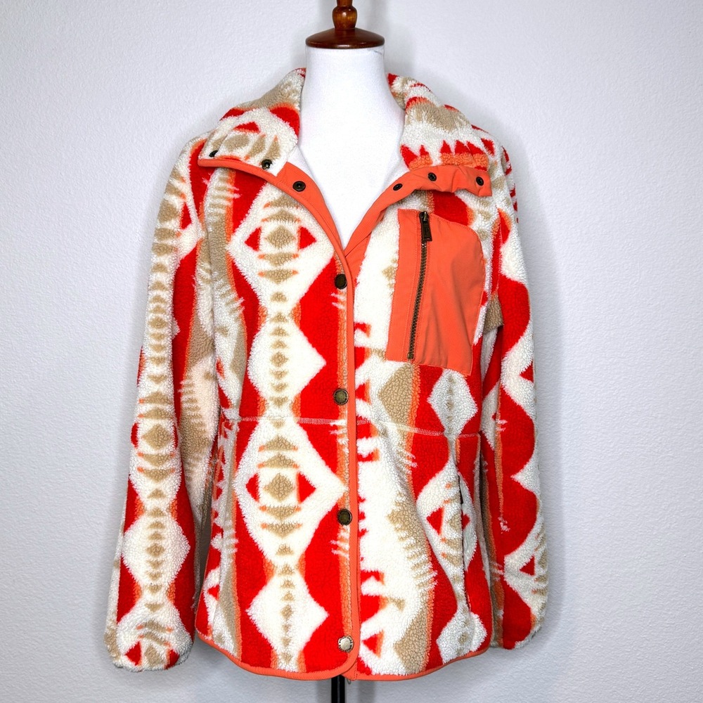 PENDLETON Pike Fleece Sherpa Women Jacket Los Lunas Mango Orange Aztec Southwest